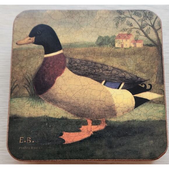 COASTERS-VINTAGE E.B. PIMPERNEL-Duck-Mallard-Cork Backing-Set of 6 - Picture 6 of 10